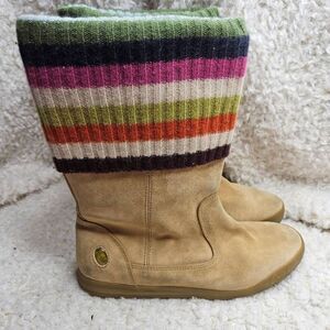 Coach Tatum Tan Suede and Wool Foldover boots size 7.5‎